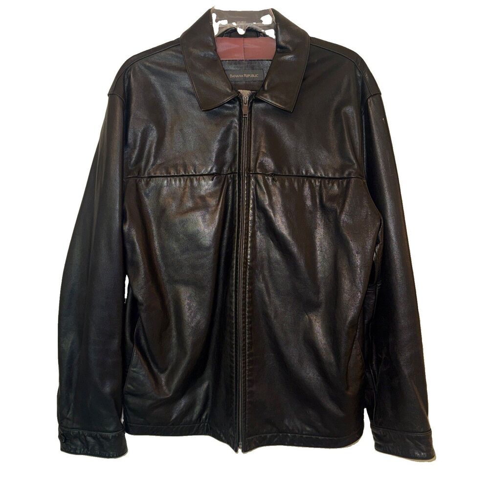 Vintage BANANA REPUBLIC Black Leather Jacket Men’s Large L Minimal $500 EUC Y2K